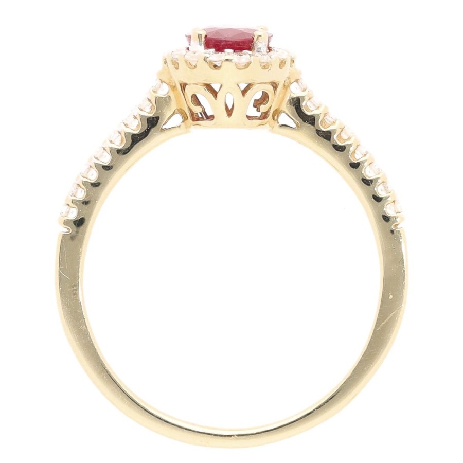 Gem Shopping Kallati Ruby And Diamond Halo Ring In 14K Yellow Gold | Ruby