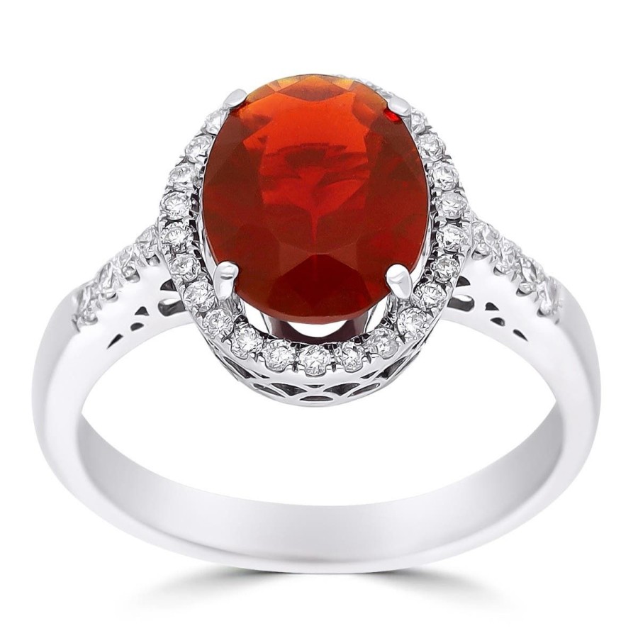 Gem Shopping Fire Opal And Diamond Ring In 14K | Fire Opal