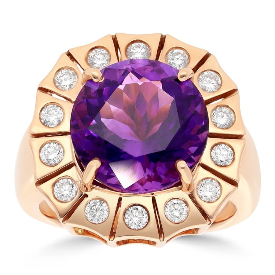 Gem Shopping Siberian Amethyst And Diamond Ring In 14K Rose Gold | Amethyst