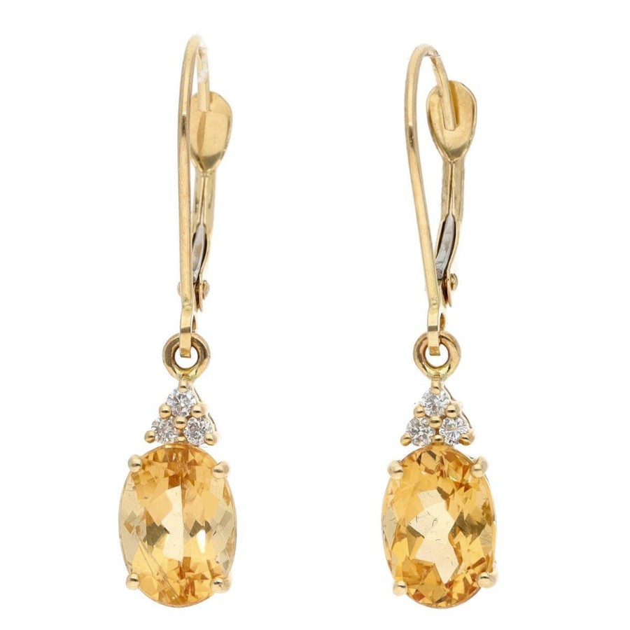 Gem Shopping Imperial Topaz And Diamond Drop Earrings In 14K Yellow Gold | Imperial Topaz