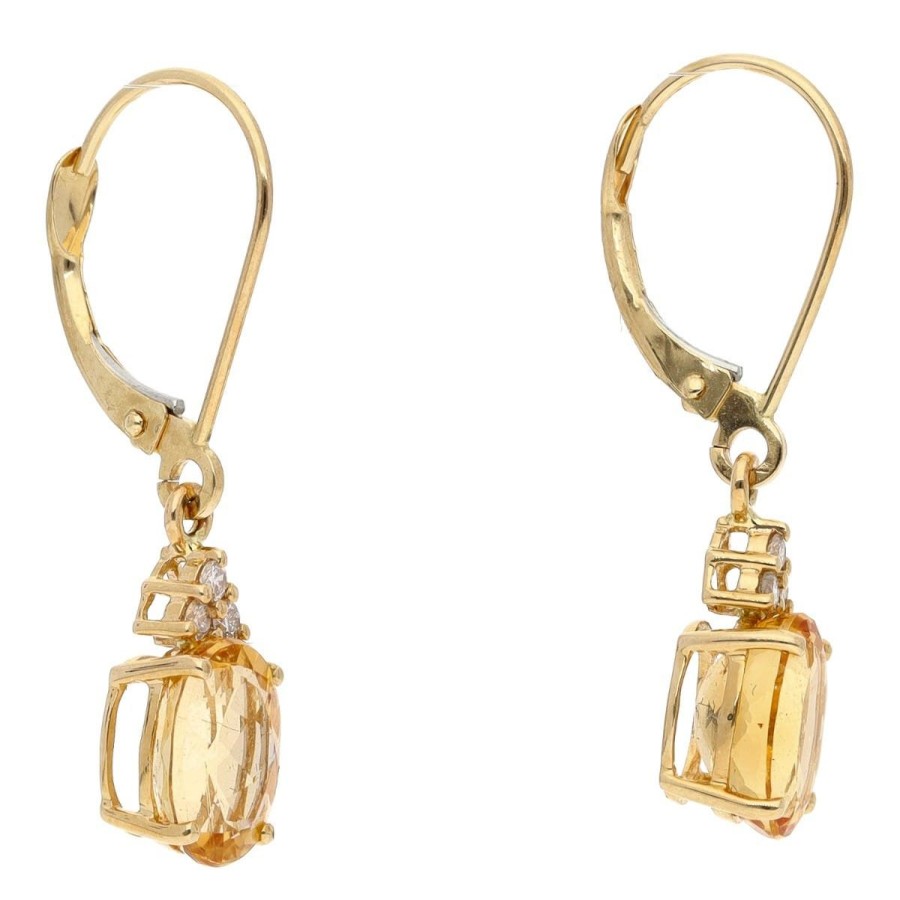 Gem Shopping Imperial Topaz And Diamond Drop Earrings In 14K Yellow Gold | Imperial Topaz