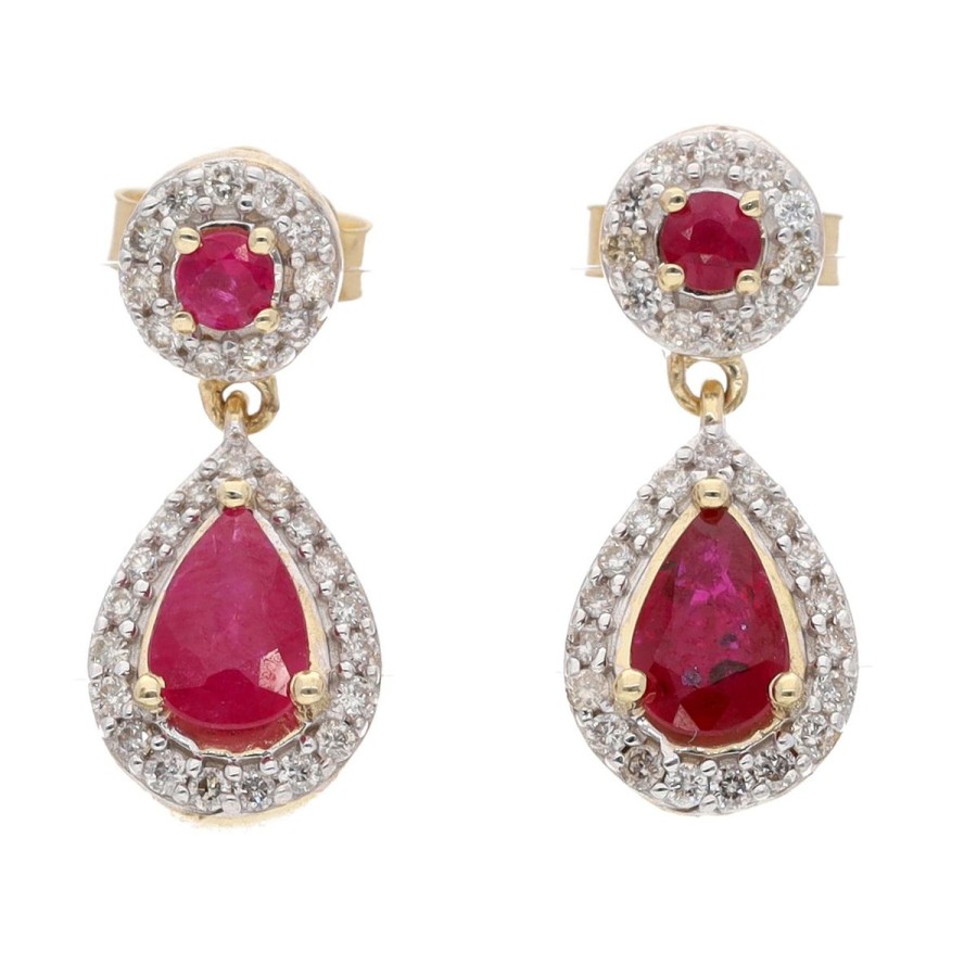 Gem Shopping Kallati Ruby And Diamond Dangle Earrings In 14K Yellow Gold | Ruby