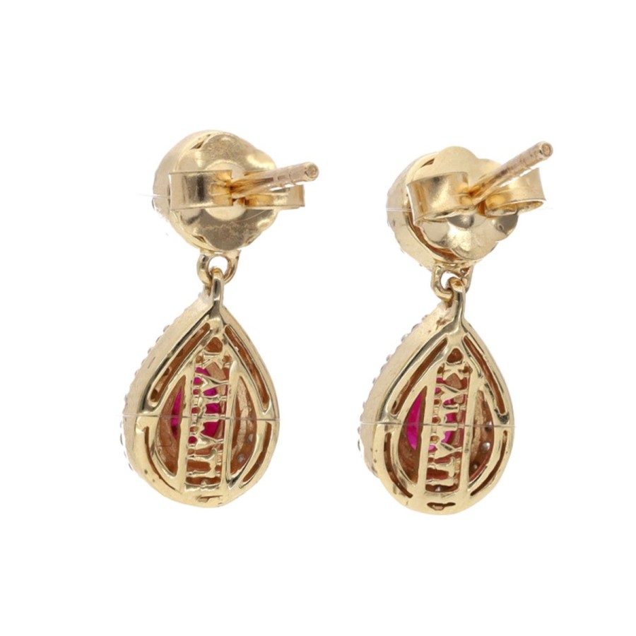 Gem Shopping Kallati Ruby And Diamond Dangle Earrings In 14K Yellow Gold | Ruby