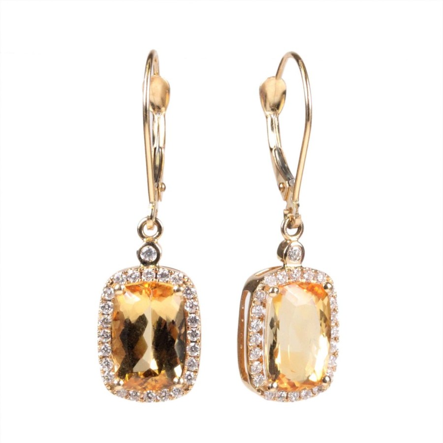 Gem Shopping Imperial Topaz And Diamond Drop Earrings In 14K Yellow Gold | Imperial Topaz