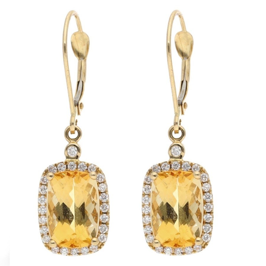 Gem Shopping Imperial Topaz And Diamond Drop Earrings In 14K Yellow Gold | Imperial Topaz