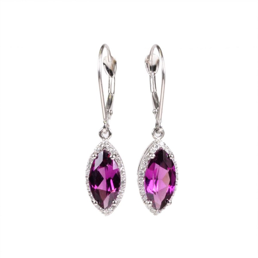 Gem Shopping Marquise-Cut Garnet And Diamond Halo Earrings In 14K White Gold | Garnet