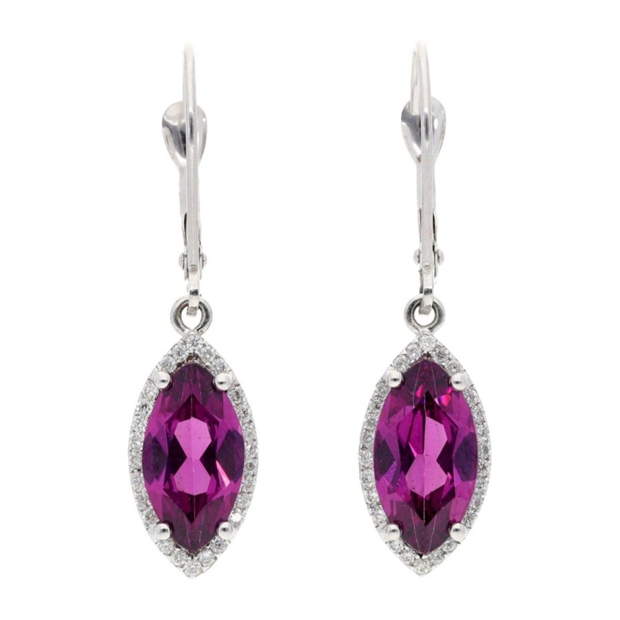 Gem Shopping Marquise-Cut Garnet And Diamond Halo Earrings In 14K White Gold | Garnet