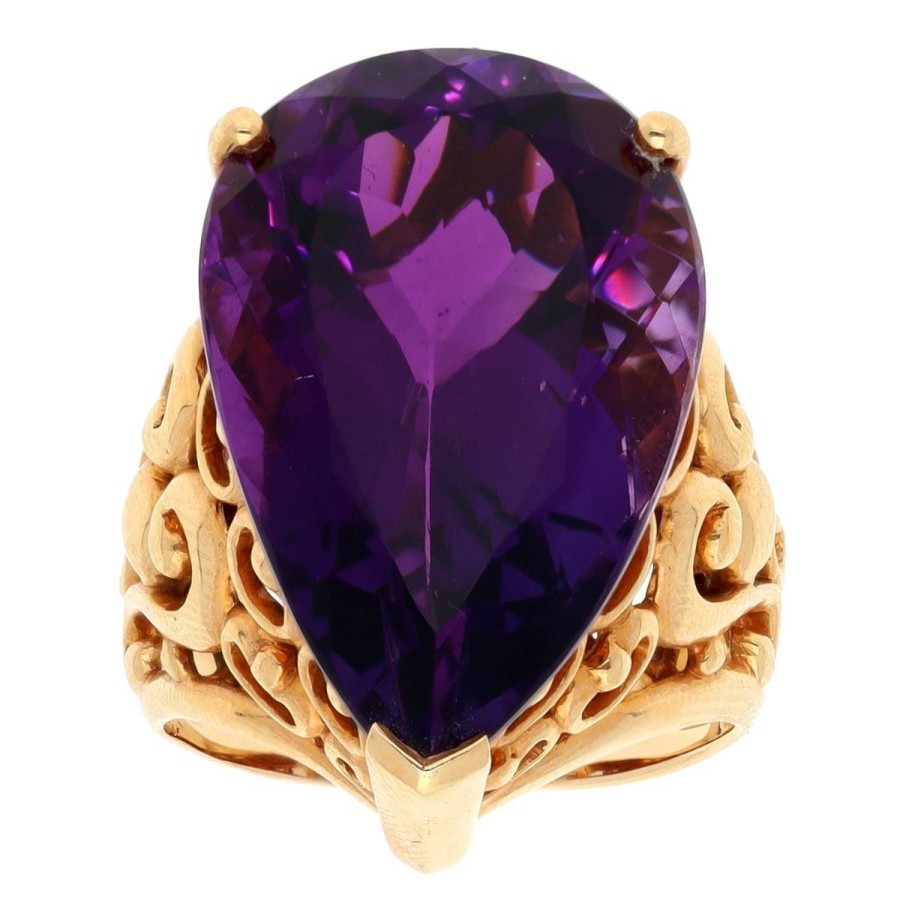 Gem Shopping Pear-Cut Siberian Amethyst Ring In 14K Rose Gold | Amethyst