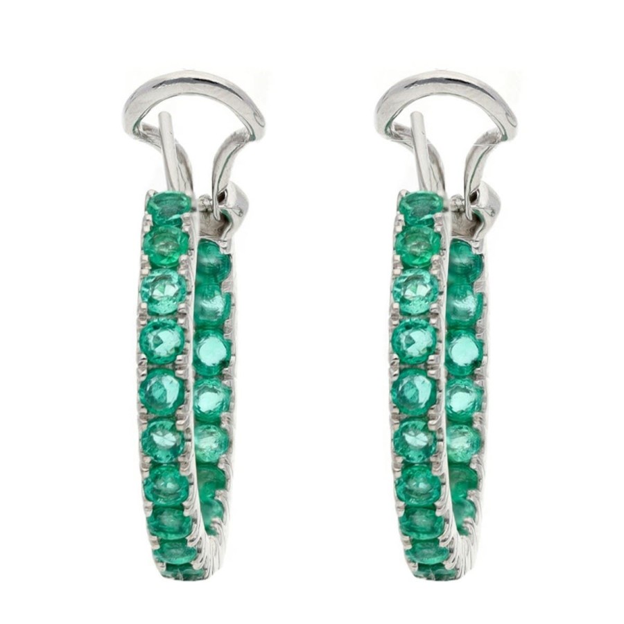 Gem Shopping Emerald Hoop Earrings In 14K White Gold | Emerald