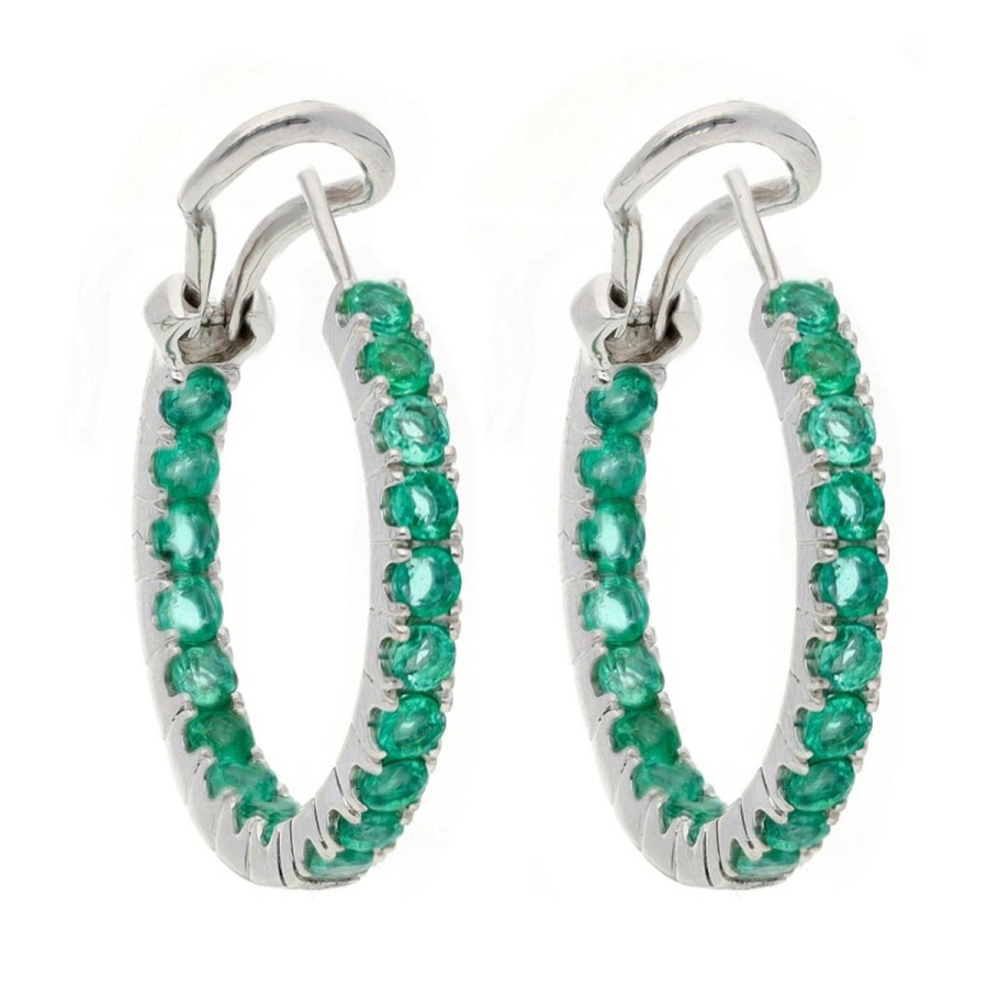 Gem Shopping Emerald Hoop Earrings In 14K White Gold | Emerald