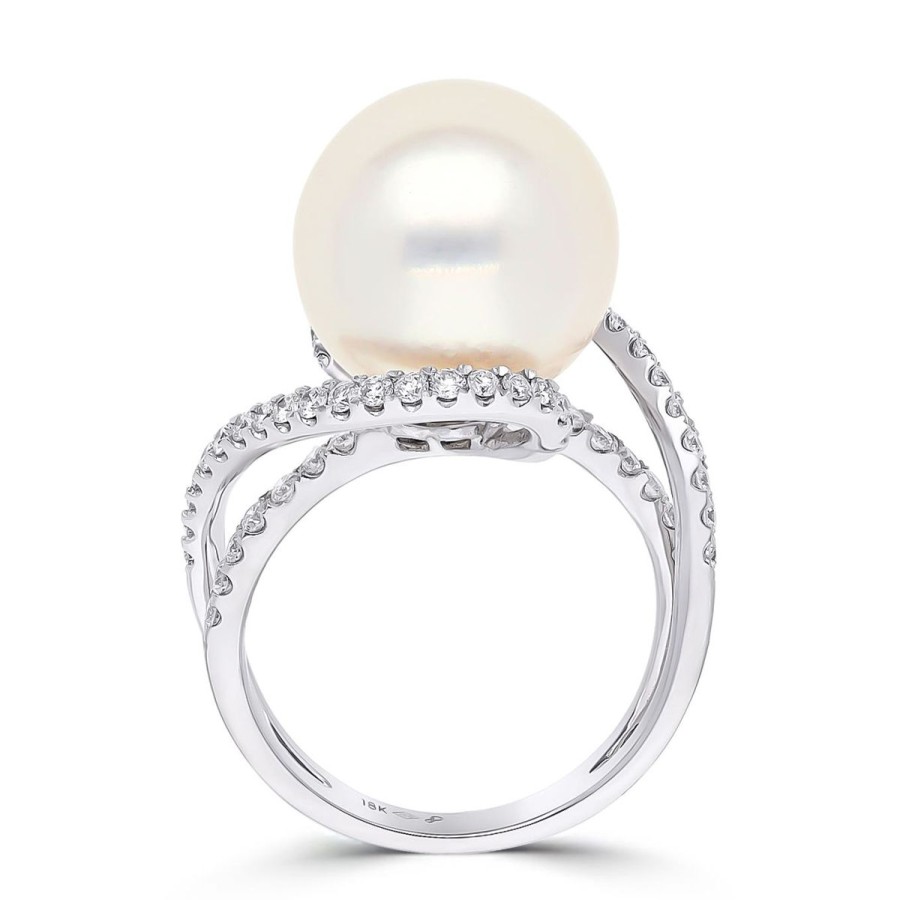 Gem Shopping Cut By Ben Cultured South Sea Pearl And Diamond Ring In 18K | Pearl