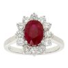 Gem Shopping Oval Ruby And Star Halo Diamond Ring In 18K White Gold | Ruby