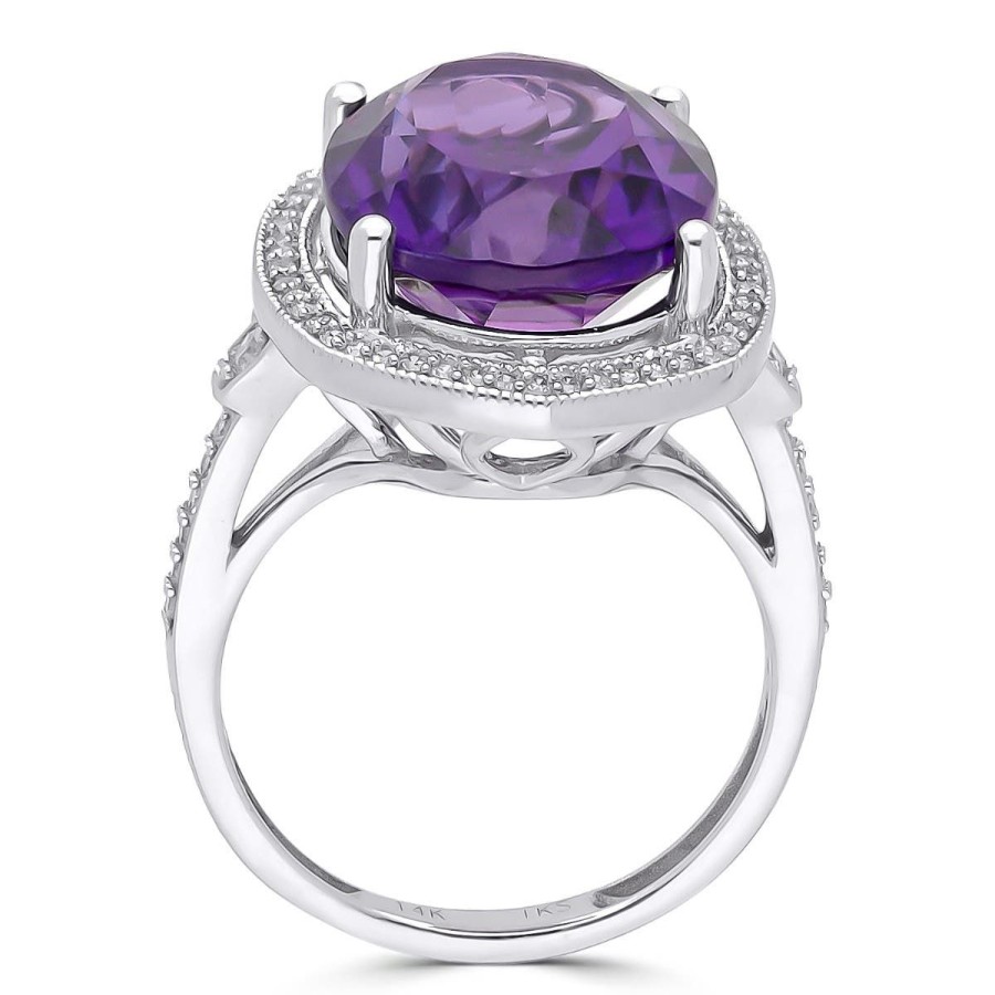 Gem Shopping Amethyst And Diamond Halo Ring In 14K White Gold | Amethyst