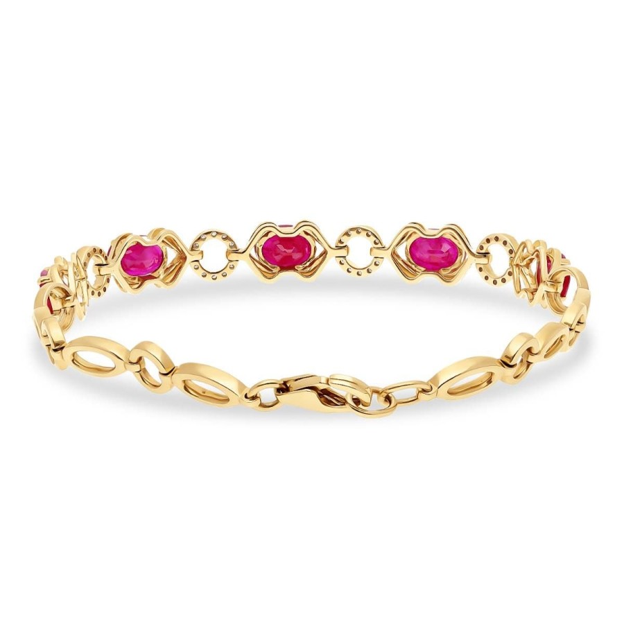 Gem Shopping Ruby And Diamond Bracelet In 14K Yellow Gold | Ruby