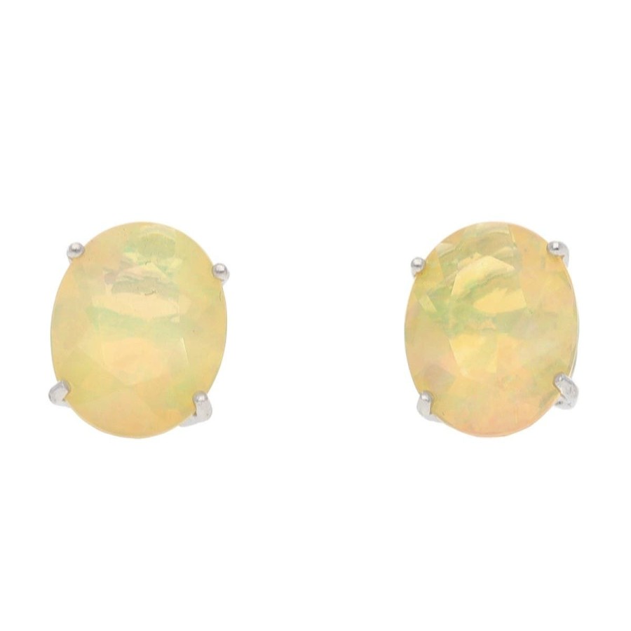 Gem Shopping Opal Stud Earrings In 14K White Gold | Opal