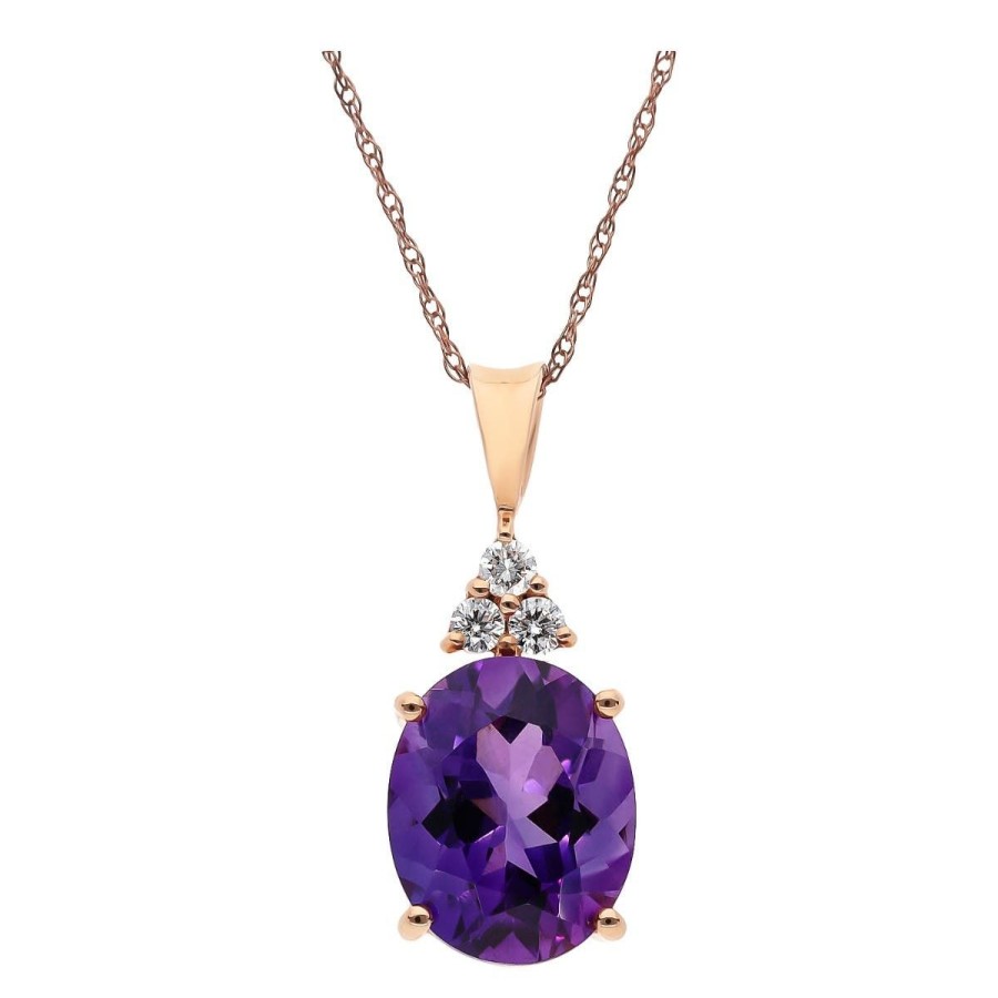 Gem Shopping Siberian Amethyst And Diamond Pendant In 14K Rose Gold | Amethyst