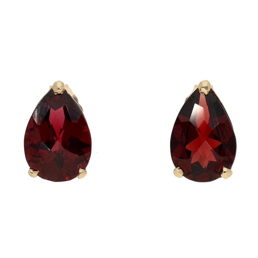 Gem Shopping Garnet Pear Stud Earrings In 14K Yellow Gold | Garnet