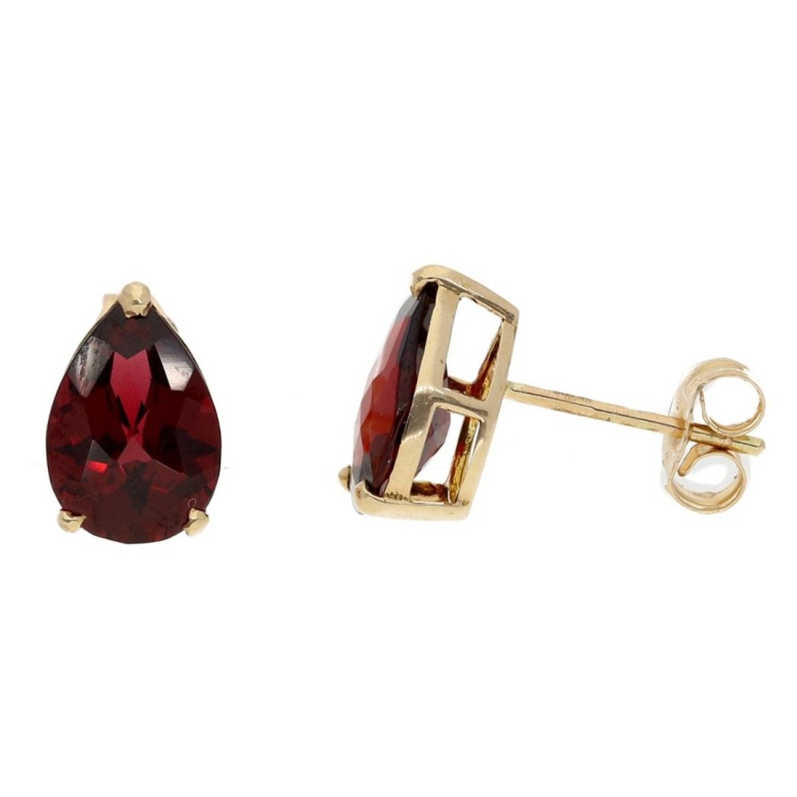 Gem Shopping Garnet Pear Stud Earrings In 14K Yellow Gold | Garnet