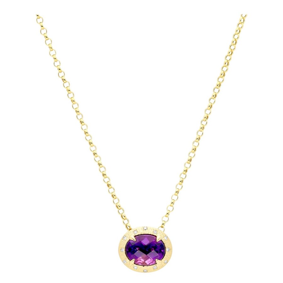 Gem Shopping Amethyst And Diamond Solitaire Necklace In 14K | Amethyst