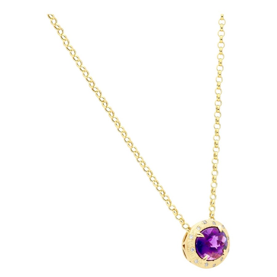 Gem Shopping Amethyst And Diamond Solitaire Necklace In 14K | Amethyst