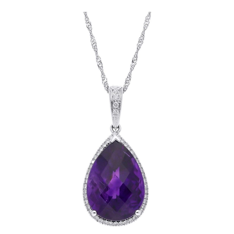 Gem Shopping Pear Amethyst And Diamond Pendant In 14K White Gold | Amethyst