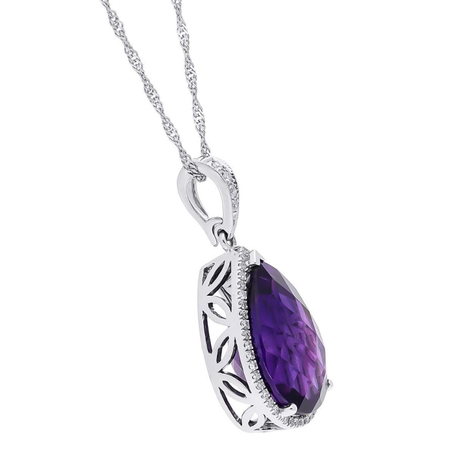 Gem Shopping Pear Amethyst And Diamond Pendant In 14K White Gold | Amethyst