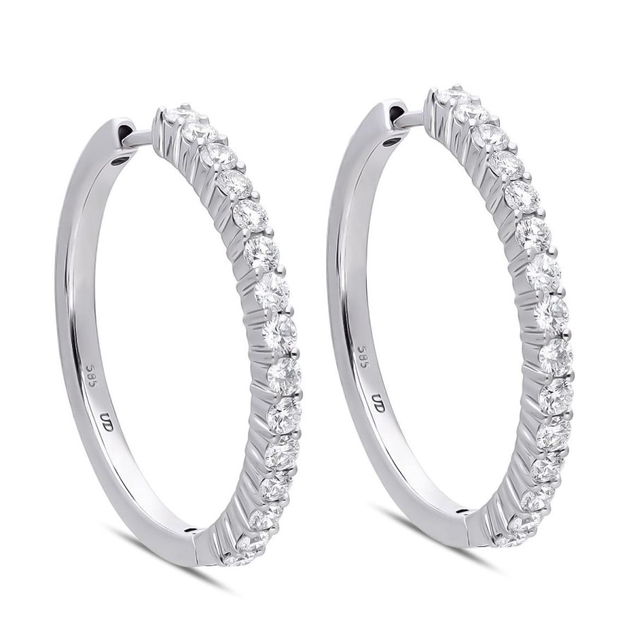 Gem Shopping 1 1/2 Ctw Diamond Hoop Earrings In 14K | Diamond