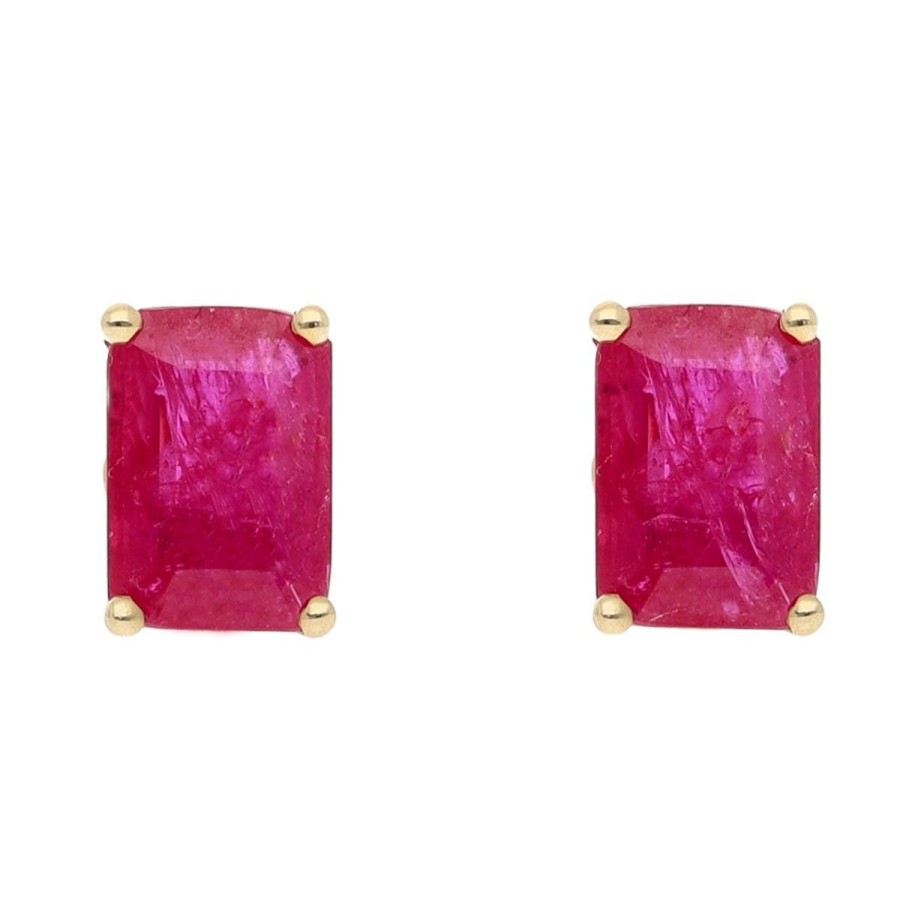 Gem Shopping Emerald-Cut Ruby Stud Earrings In 14K Yellow Gold | Ruby