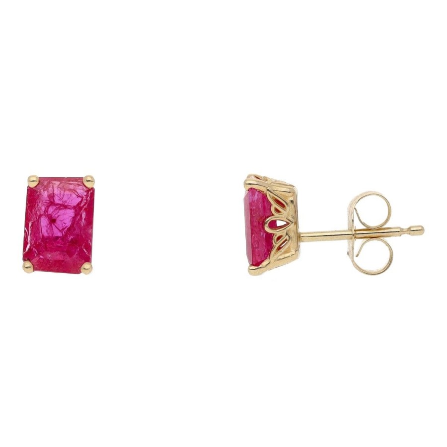 Gem Shopping Emerald-Cut Ruby Stud Earrings In 14K Yellow Gold | Ruby