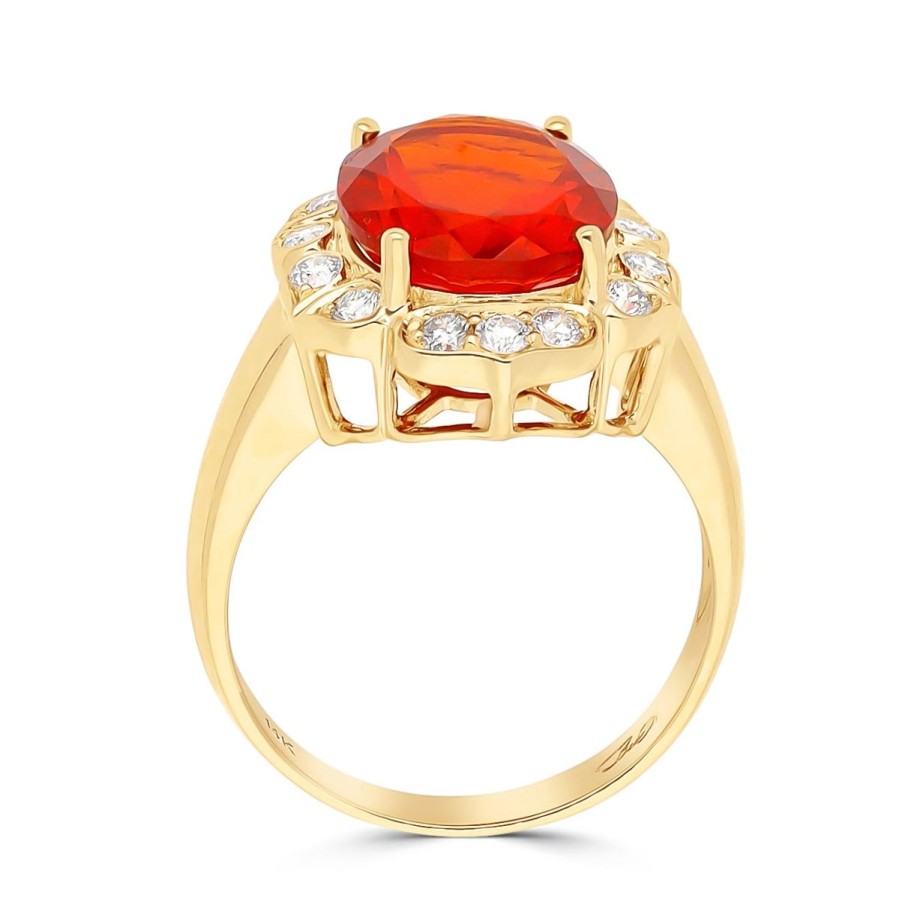 Gem Shopping Cut By Ben Fire Opal And Diamond Ring In 14K | Fire Opal