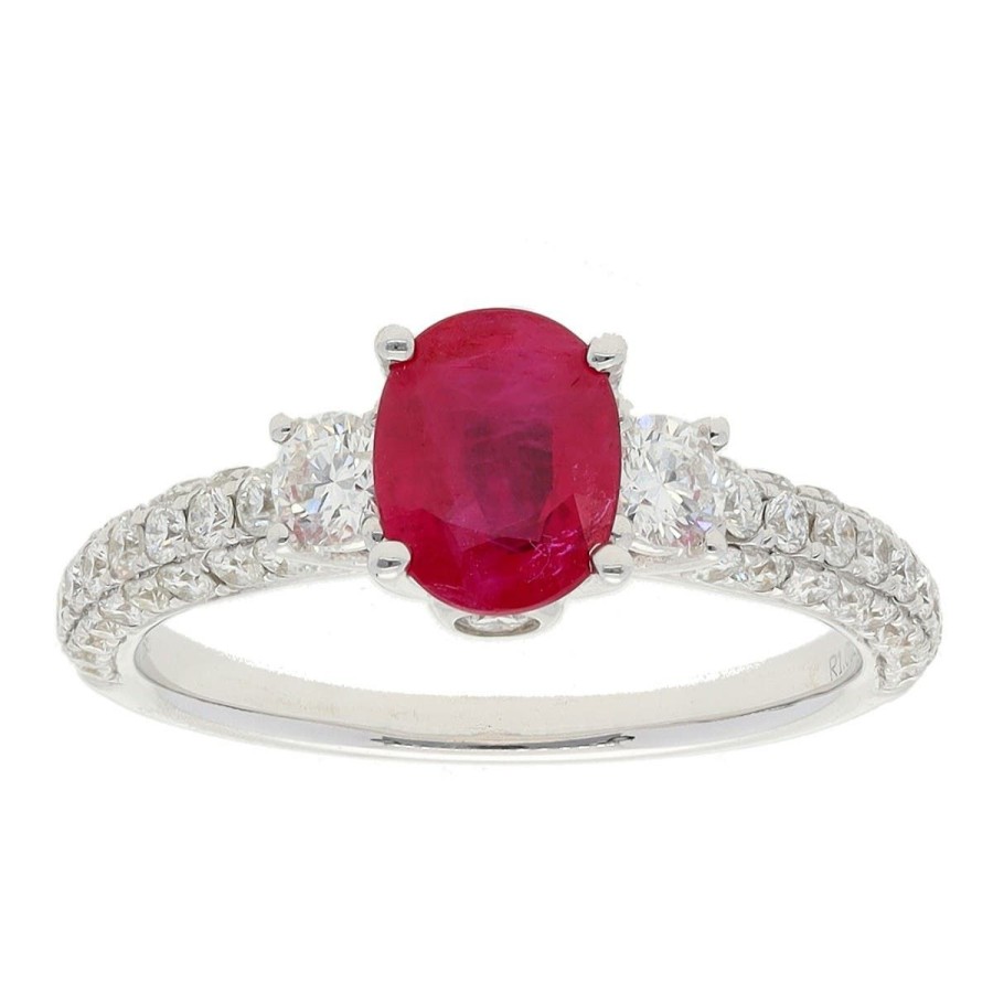 Gem Shopping Oval Ruby And Diamond Ring In 18K White Gold | Ruby