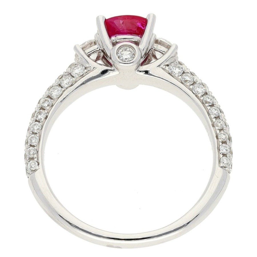 Gem Shopping Oval Ruby And Diamond Ring In 18K White Gold | Ruby