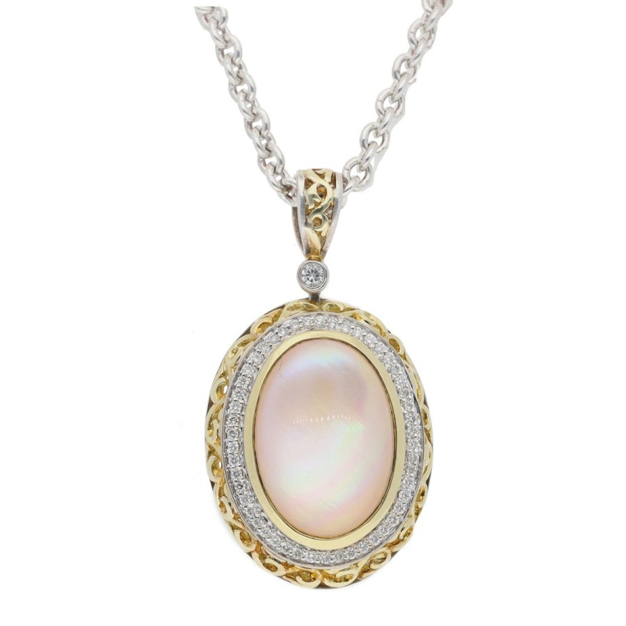 Gem Shopping Charles Krypell Mother Of Pearl And Diamond Necklace In Sterling Silver|18K | Pearl