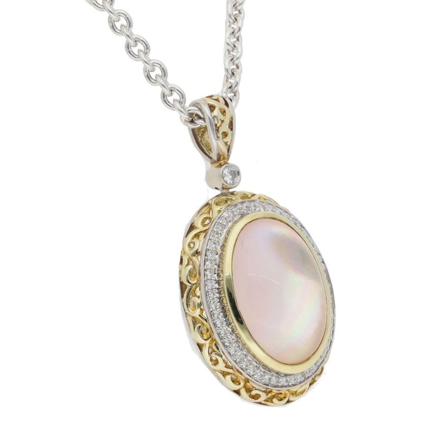 Gem Shopping Charles Krypell Mother Of Pearl And Diamond Necklace In Sterling Silver|18K | Pearl