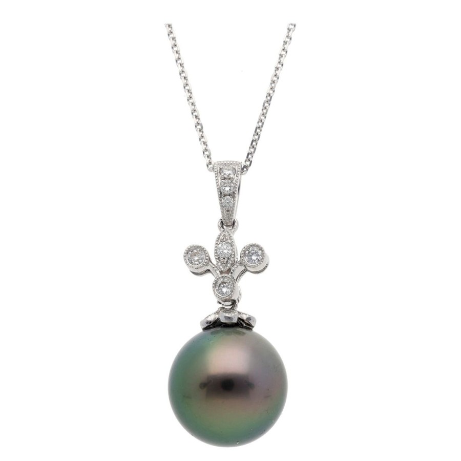 Gem Shopping Cut By Ben Tahitian Cultured Pearl And Diamond Pendant In 18K White Gold | Pearl