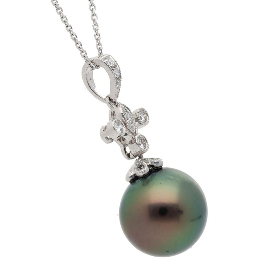 Gem Shopping Cut By Ben Tahitian Cultured Pearl And Diamond Pendant In 18K White Gold | Pearl