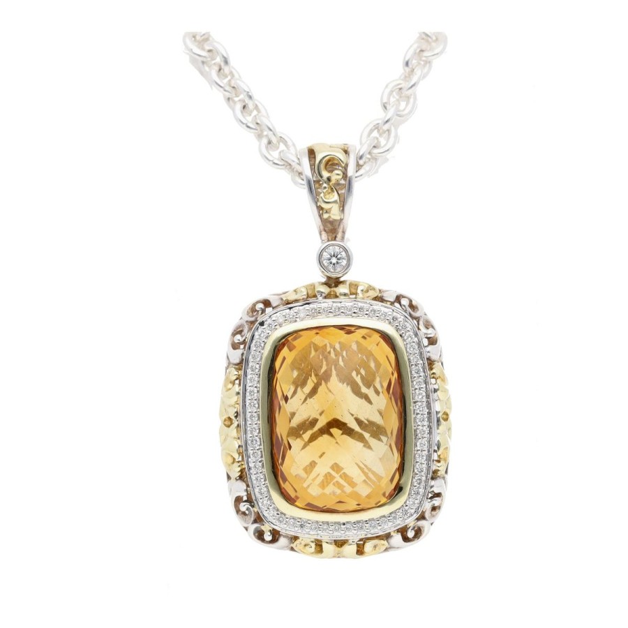 Gem Shopping Charles Krypell Citrine And Diamond Necklace In Sterling Silver|18K | Citrine