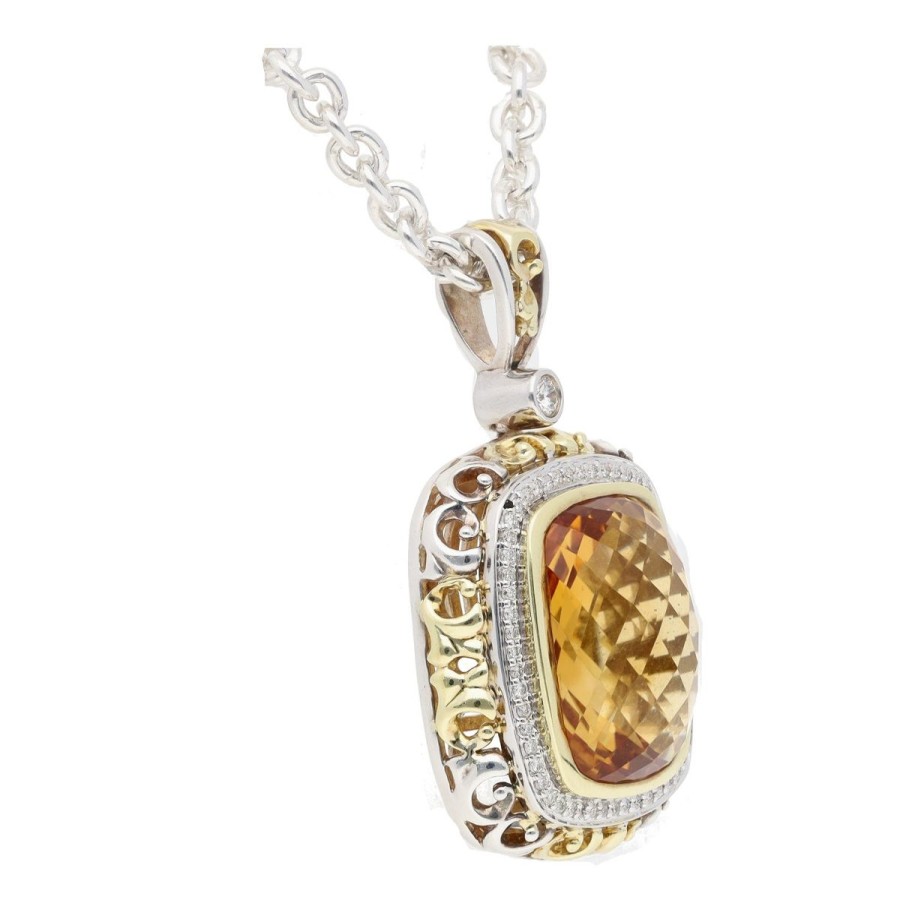 Gem Shopping Charles Krypell Citrine And Diamond Necklace In Sterling Silver|18K | Citrine