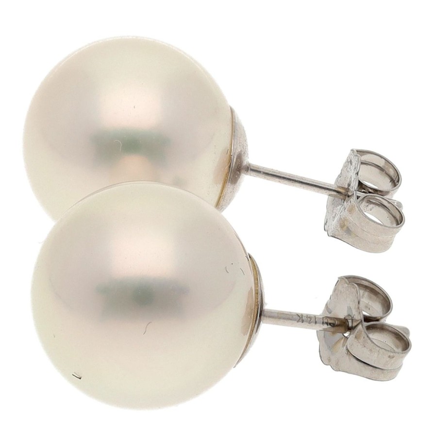 Gem Shopping Cut By Ben South Sea Cultured Pearl Stud Earrings In 14K White Gold | Pearl