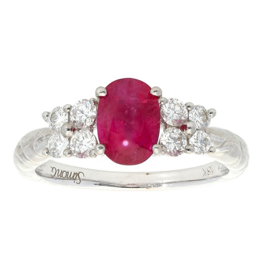 Gem Shopping Oval Ruby And Diamond Ring In 18K White Gold | Ruby