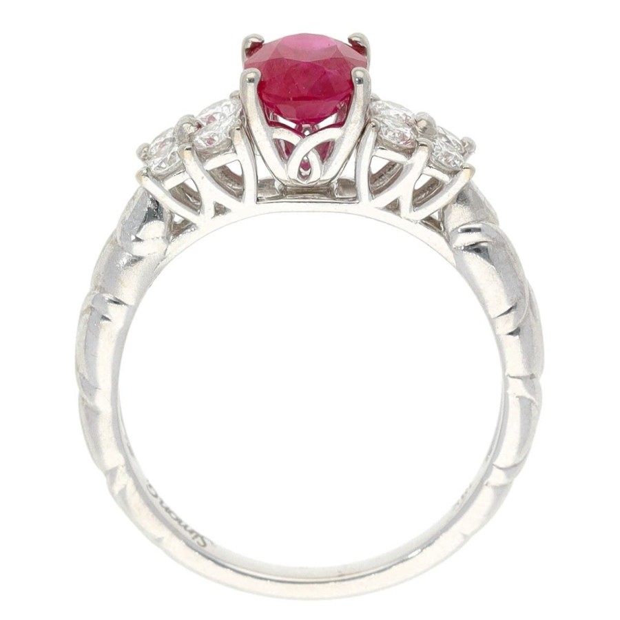 Gem Shopping Oval Ruby And Diamond Ring In 18K White Gold | Ruby