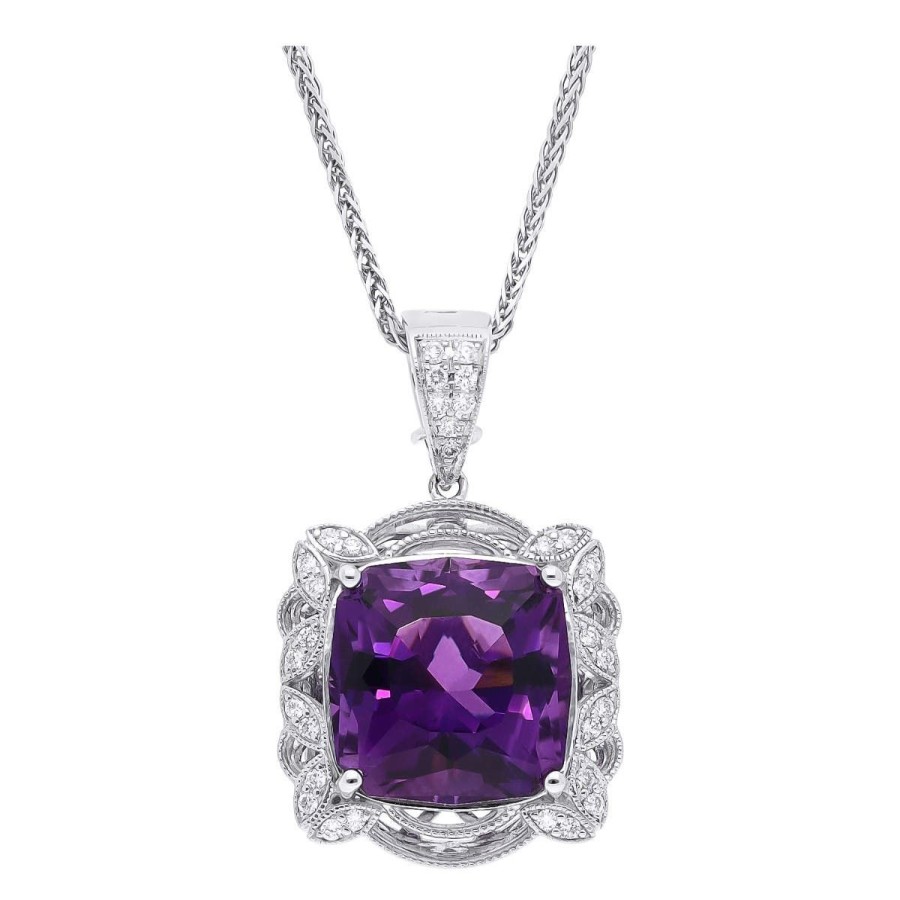 Gem Shopping Siberian Amethyst And Diamond Pendant In 18K White Gold | Amethyst