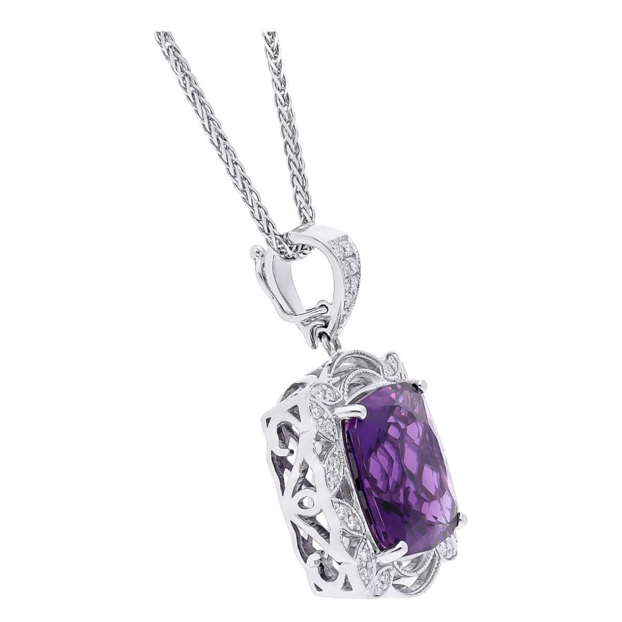 Gem Shopping Siberian Amethyst And Diamond Pendant In 18K White Gold | Amethyst