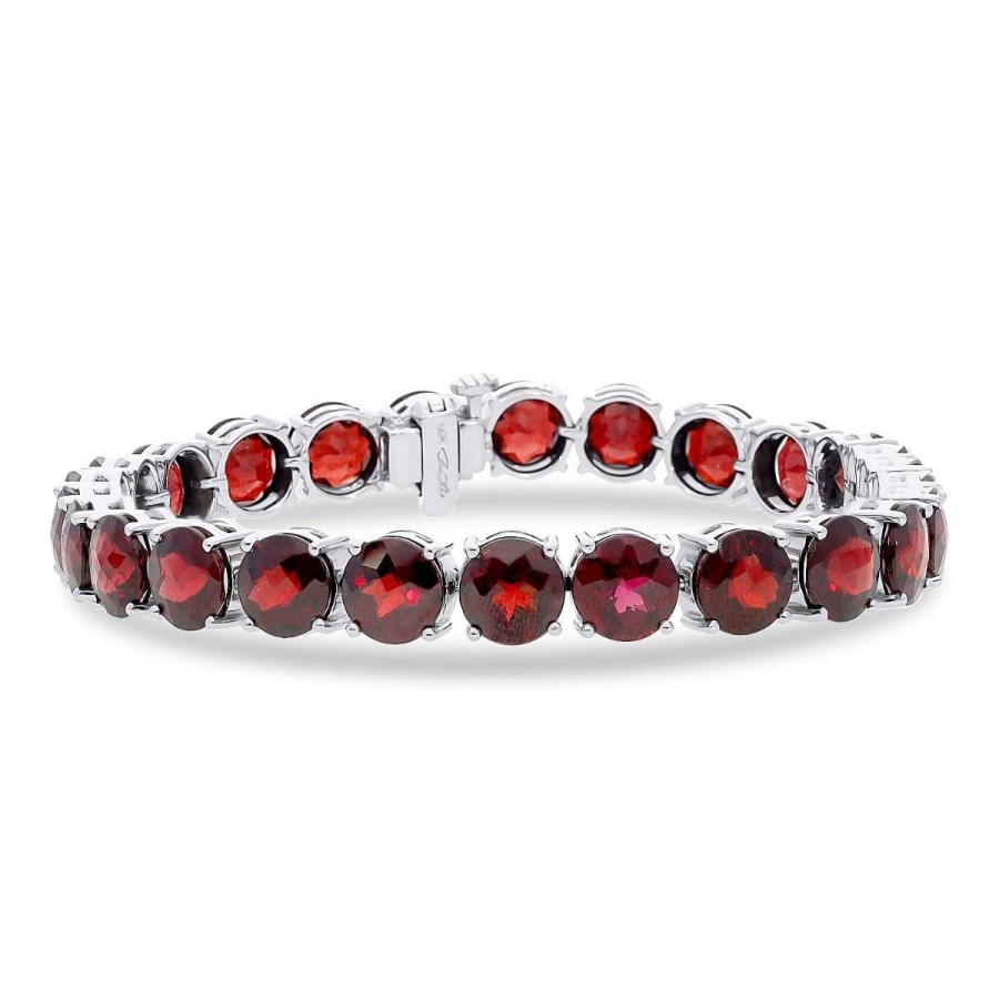 Gem Shopping Garnet Bracelet In 14K White Gold | Garnet