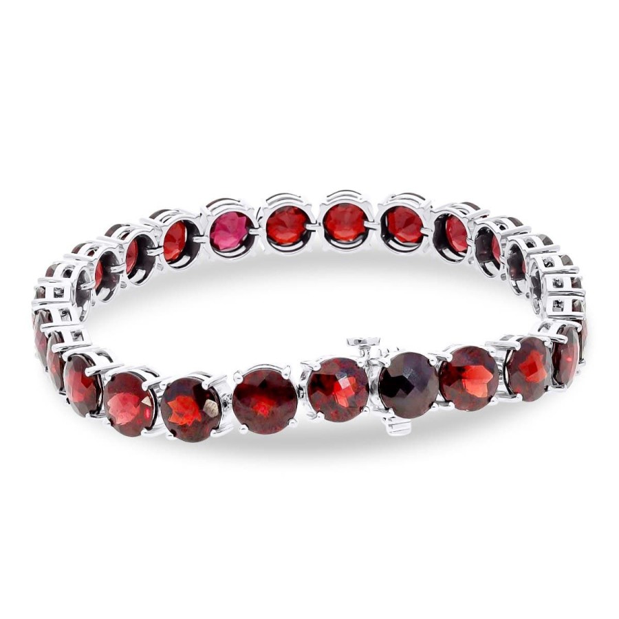 Gem Shopping Garnet Bracelet In 14K White Gold | Garnet