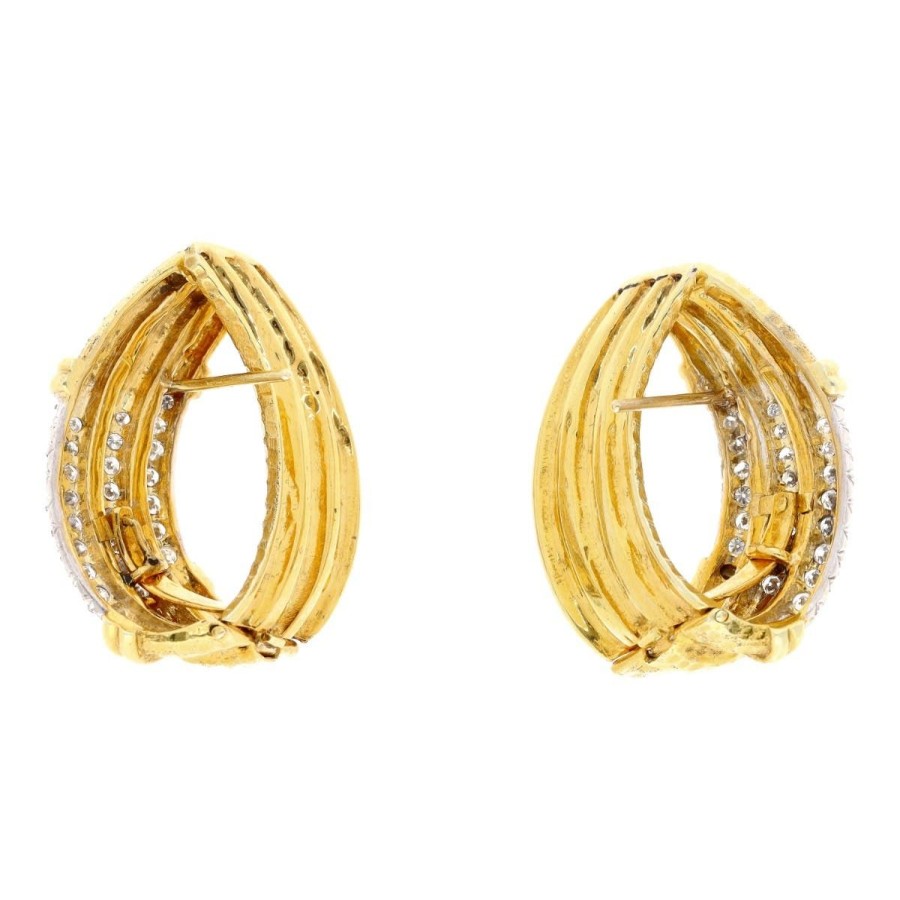 Gem Shopping 14K Gold And Diamond Triple Row Hoop Earrings | Diamond