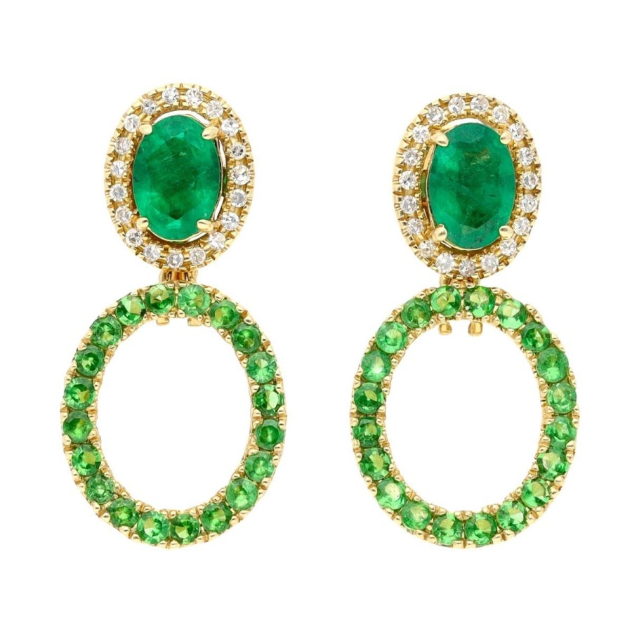 Gem Shopping Effy Emerald, Diamond And Tsavorite Earrings In 14K Yellow Gold | Emerald