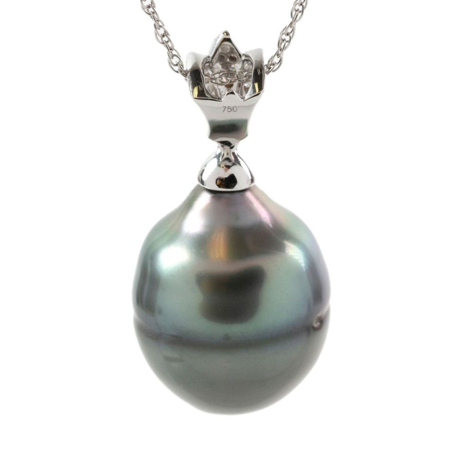 Gem Shopping Nosso Collection Cultured Tahitian Pearl And Diamond Pendant In 18K White Gold | Pearl