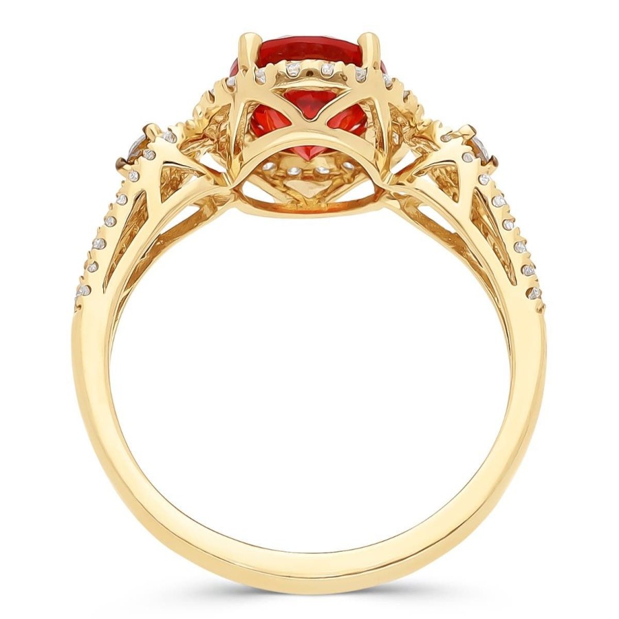 Gem Shopping Cirari Couture Jewels Fire Opal And Diamond Halo Ring In 14K Yellow Gold | Fire Opal