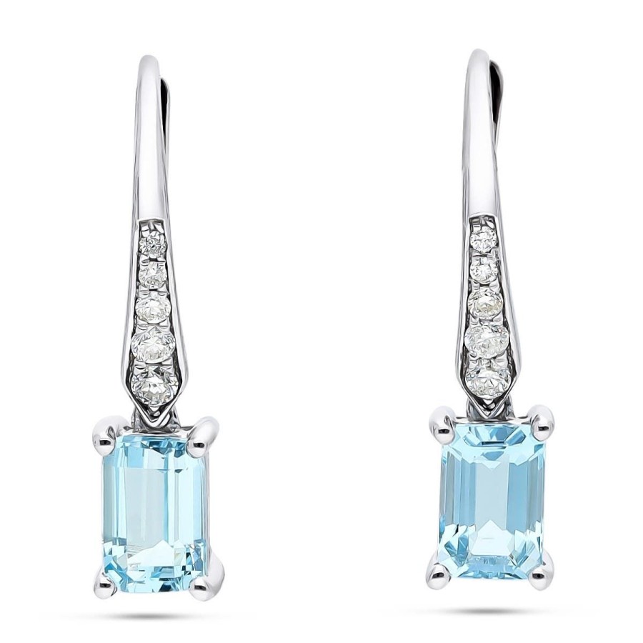 Gem Shopping Cirari Couture Aquamarine And Diamond Lever Back Earrings In 14K | Aquamarine